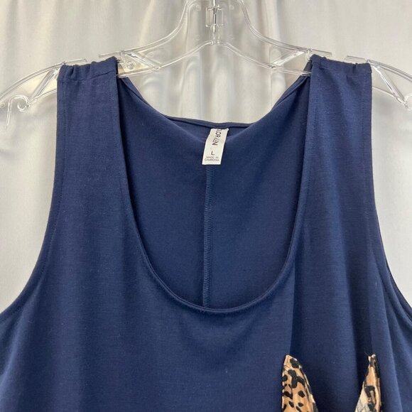 Color Alien Women’s Scoop Neck Tank Top Navy/Leopard Print Size Large - Picture 3 of 6